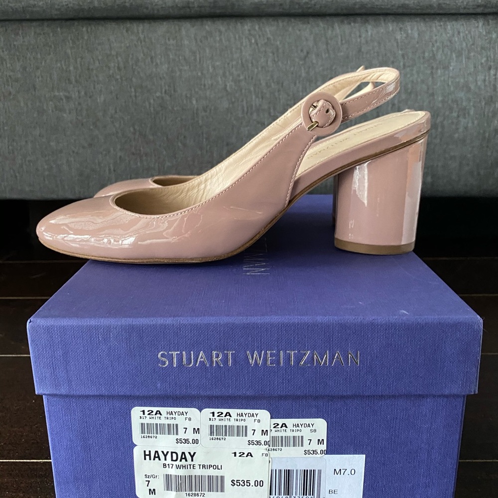 Stuart Weitzman Nude/Pink Patent Slingback Heels